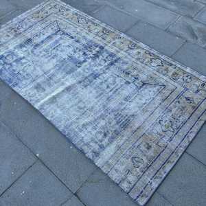 Alfombra Turca Vintage de 3.4x6.46 pies, Alfombra Decorativa, Alfombra de Lana Ikat Azul Grisáceo - Product Image 4