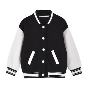 <b>Blue</b> White Color Block Varsity Jacket Unisex Preppy Style Regular Fit Turn-down Collar Polyester Material Autumn Wear - Product Image 5