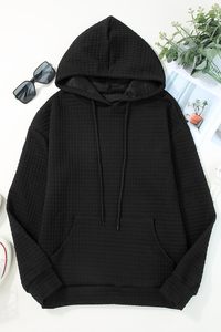 Sudadera con Capucha para Mujer, Negra, Invierno, Casual, Manga Larga, con Cordón, Estilo Waffle, Holgada, con Bolsillo Delantero, Cuero GK - Product Image 2