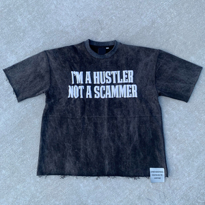 Vente en gros de t-shirt imprimé bouffant 3d personnalisé, boîte du fabricant, t-shirt vintage à épaules tombantes surdimensionné délavé à l'acide - Product Image 2