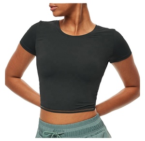 Camisetas Cortas para Mujer, con Logotipo Personalizado, de Algodón, para Fitness, con Tela Vaquera, para Verano, con Spandex, 2027 - Product Image 4