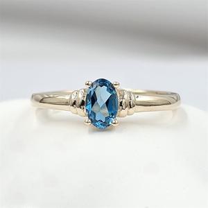 Anillos de Topacio Azul de Alta Calidad OEM, Oro Rosa/Blanco/Amarillo de 18K, 14K y 9K, Regalo Clásico para Mujer, Chapado en Oro, Forma Ovalada, Engaste de Puntas, para Bodas - Product Image 1