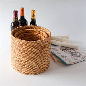 Ensemble fait à la main de 3 paniers de rangement tissés en rotin rond boîtes d'organisation durables avec décor à la maison Style Super vente du Vietnam - Product Image 2