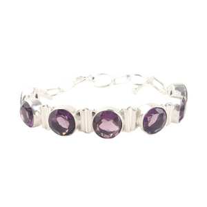 Bracelet tennis élégant en argent sterling avec charme en améthyste, forme ronde, violet, cadeau d'anniversaire pour femme - Product Image 1