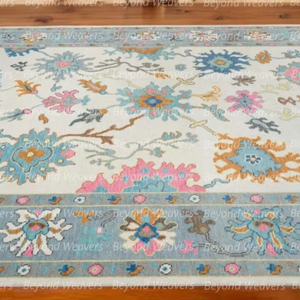 Mixed Color Oushak Rug <b>Pink</b> Blue Gray, Cream Blue Floral Rug, Contemporary Area Rug, Luxury Turkish Rug 8x10, - Product Image 1