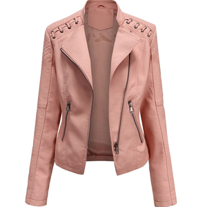 Chaquetas de cuero PU de moda para mujer, prendas de vestir ajustadas con cremallera de manga larga fruncidas, Tops para mujer, ropa de Otoño de calle para mujer de oficina - Product Image 1