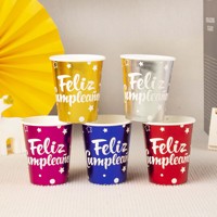 Gobelets en papier jetables espagnol joyeux anniversaire lettres tasse enfants anniversaire thème papier tasse fête décoration fournitures
