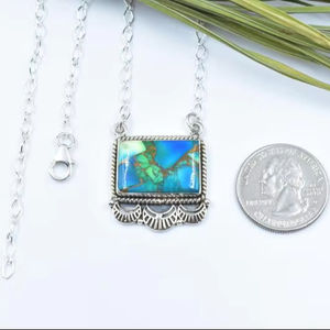 Hecho a mano chapado en oro bisel ajuste Pavo Real Dahlia turquesa collar plata esterlina ajustable 18 pulgadas cadena elegante joyería - Product Image 1