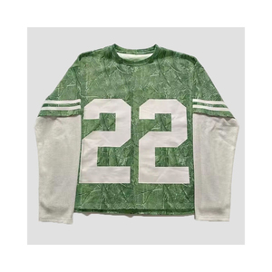 Venta al por mayor 100% algodón serigrafiado doble waffle mangas rayas laterales gota hombro oversize crudo dobladillo High Street camisetas - Product Image 5