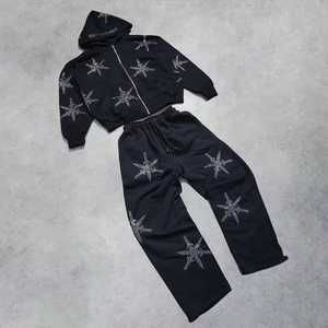 Nueva Colección de Conjuntos Deportivos Casuales de Invierno con Pedrería, Sudadera con Capucha de Corte Regular Unisex y Pantalones con Corte Acampanado, Conjuntos Deportivos con Pedrería - Product Image 4