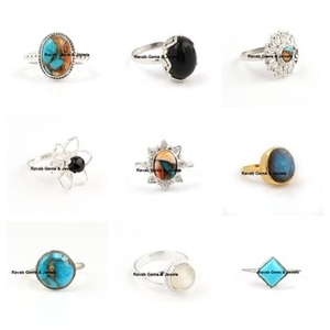 Anillo de corte de bisel de 10x14mm hecho a mano para mujer, Plata de Ley 925 sólida, oro rosa de 18 quilates, Ópalo rosa, piedras preciosas de cobre, joyería fina - Product Image 4