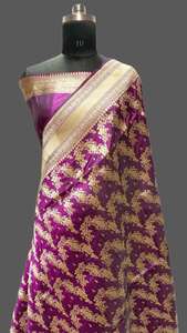 Tissus et saris en soie brocart de couleur verte, fabriqués sur mesure, idéaux pour les créateurs de mode et les magasins de mode pour la revente - Product Image 6