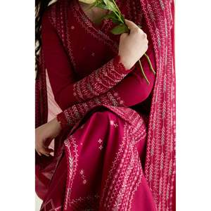 Ssumaira <b>Present</b> ZAIB 3-PC Lawn Embroidered Chiffon Shirt Khaddi Net Embroidered Dupatta Trousers for Spring & Summer - Product Image 4