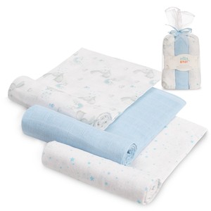 SWADDLES 80X80-PACK3-Modèle Conejitos Estrellas Cute Ensembles de vêtements 100% coton en bleu - Product Image 1