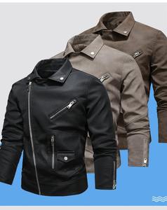 Chaqueta de cuero delgada de moda para hombre de otoño invierno con cremallera Ropa de hombre de moda informal con logotipo frontal - Product Image 6