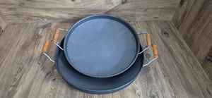 Heavy-Duty Round Iron Sac <b>Pan</b> with Wooden Handles Traditional Turkish Cooking Tray - Product Image 2