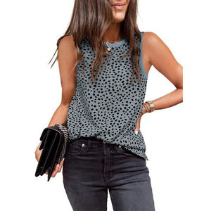 เสื้อกล้ามพิมพ์ลายสำหรับผู้หญิงแฟชั่นเสื้อแขนกุดคอกลมเสื้อลายจุดทรงหลวมแบบเรียบง่ายออกแบบได้ตามต้องการ - Product Image 2