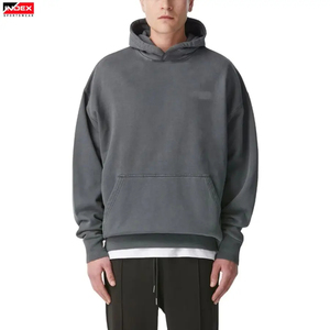 Sudadera con Capucha para Hombre, Color Gris Sólido, 100% Algodón, Felpa Francesa, Estilo Casual para Otoño, Corte Holgado, Diseño con Bolsillos - Product Image 1