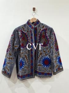 Abrigo de Terciopelo Bordado a Mano, Manga Larga, Estilo Bohemio, Ropa de Abrigo para Otoño, Cuello Camisero, Largo Regular, Informal para Mujer Adulta - Product Image 1