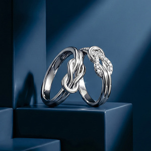 Ensemble de bagues de fiançailles classiques en argent sterling plaqué rhodium Jeulia, nœud d'amour - Product Image 4
