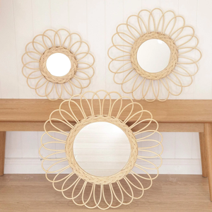 Miroir mural à cadre en bois naturel Miroir à fleurs en rotin, Miroir en rotin, Miroir décoratif Miroir mural en rotin - Product Image 3