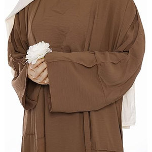 Womens Muslim Abaya Dress Islamic Prayer Outfit Inner Dress Open Front <b>Maxi</b> <b>Cardigan</b> Matching Hijab Modest Flowy Long Robe - Product Image 5