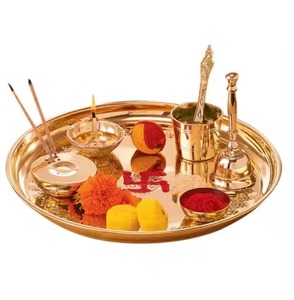 Pooja Thali de alta calidad, artesanías de forma redonda, trabajo manual, uso de adoración, y plato Thali Pooja, artículo de regalo - Product Image 6