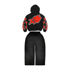 2026 Clothing Manufacturer Custom <b>Hoodies</b> Set Jogging Suit Contrast <b>Stitch</b> Gray Sweat Suit Men <b>Hoodies</b> And Baggy Sweatpants Set - Product Image 2