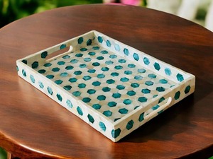 Bandeja para servir con incrustaciones de hueso con patrón geométrico hecha a mano en la India elegante bandeja para servir con incrustaciones de hueso para decoración de comedor y cocina - Product Image 6