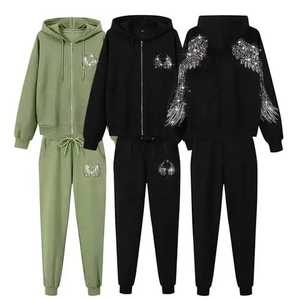 Tracksuit 2 Piece Jogger Set Plus Size Full Zip up <b>Hoodie</b> Set Rhinestone Tracksuit for Men - Product Image 1
