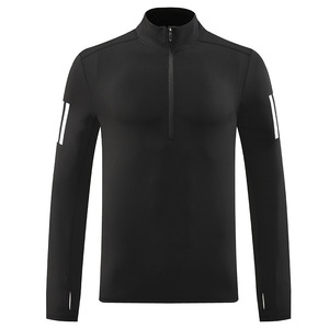 Sweat à capuche demi-zip pour hommes à séchage rapide Fitness Active Top col montant à manches longues pour la course à pied cyclisme grande taille haut extensible - Product Image 3
