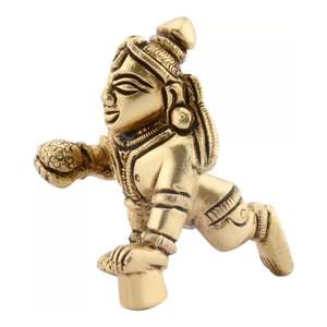 Latón Laddu Gopal Baby Krishna Kanhaiya Murti Idol Estatua Artículo decorativo para el hogar Pieza decorativa-3,8 cm (latón, Oro) - Product Image 3