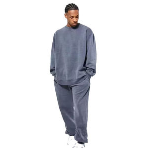 Calidad Premium 100% algodón lavado ácido vintage Sudadera con capucha conjuntos de hombres jogging trajes streetwear dos piezas unisex chándales chándal - Product Image 2