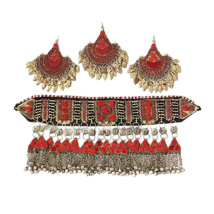 Style ethnique vêtements de mariage ensemble de bijoux de mariée 4 pièces collier afghan avec boucles d'oreilles derniers ensembles de bijoux tendance de la mode pour les femmes - Product Image 1