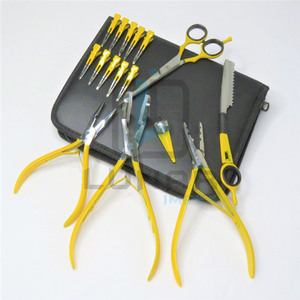 Alicates de prensa de cinta profesional con otras herramientas de extensión de cabello, Kit de accesorios con caja de cuero negro y herramientas amarillas plateadas - Product Image 6
