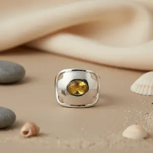 925 Silver Citrine Gemstone <b>Ring</b> <b>for</b> <b>Women</b> Gold Plated <b>Statement</b> Jewelry - Product Image 1