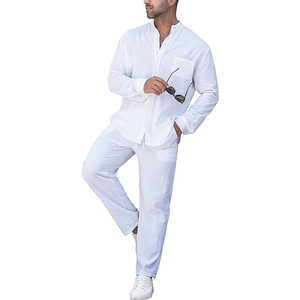 Trending Best Quality Outfits Long Sleeve Button Down Shirt Loose Pants 2 Piece <b>Set</b> Long Sleeve Yoga <b>Sets</b> Wholesale Men's <b>Sets</b> - Product Image 6