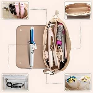 Sac d'accessoires de coiffure minimaliste unisexe en nylon résistant à la chaleur Clara, housse de protection élégante pour outils de coiffure, noir/rose - Product Image 6