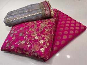 Tendances par Cp Luxe Pure Jamawar Banarsi Chemise Pantalon Prêt-à-Porter Dupatta 3 Pièces Non Cousu Dames Costumes Tenues de cérémonie - Product Image 4