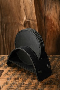 2026 Texas-Longhorn Cowhide <b>Coaster</b> With Leather Braided-Edge Cowhide <b>Coasters</b>-Natural Leather Assorted-Tones - Product Image 4