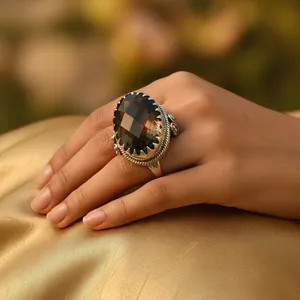 925 <b>Silver</b> Smoky Quartz <b>Ring</b> for Women Handmade Boho Dainty <b>Statement</b> Jewelry <b>Silver</b> Plated with Topaz Inlay - Product Image 1