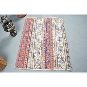 Tapis turc Vintage Beige traditionnel 3.2 X 4.2ft Patchwork Design laine Viscose Latex pour adolescent chevet couloir 4m Rectangle - Product Image 1