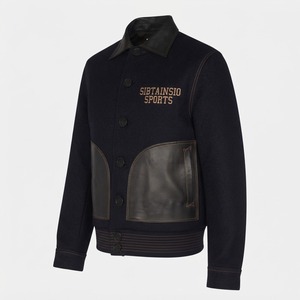 Chaqueta de Béisbol Juvenil Vintage Negra de Mezcla de Lana, Chaqueta Deportiva Personalizada con Bordado, Paneles en los Bolsillos, Cierre de Botones y Cintura de Punto Acanalado - Product Image 4