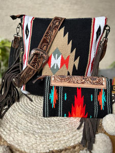กระเป๋าถือหนัง Aztec แบบดั้งเดิมสไตล์ตะวันตกใหม่กระเป๋าสะพายไหล่สีสันสดใสและชุดคอมโบที่มีเอกลักษณ์ - Product Image 4