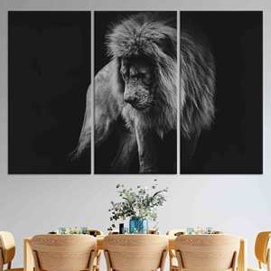 Impression de lion majestueux sur toile : élégante œuvre d'art plate pour la décoration de la maison, lot de 3 toiles - Product Image 1