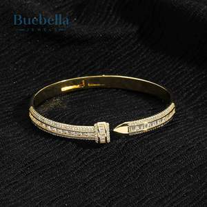 Hot Sale 18K Gold Plated 5mm 925 Silver Moissanite Tapered Baguette Cut T-shaped Open <b>Bangle</b> Bracelet <b>for</b> <b>Men</b> - Product Image 2