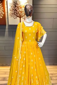 Robe longue brodée pour femme, vêtement de fête indien, tenue de mariage, à la mode, 2022 - Product Image 3