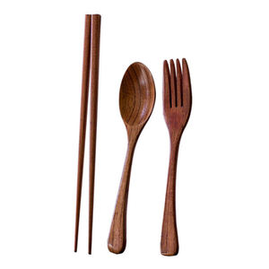 Juego de cubiertos de madera pura de 3 piezas (tenedor, cuchillo y cuchara) con acabado natural, perfecto para cenas en casa, bodas y uso elegante en la cocina. - Product Image 6
