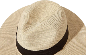 Sombrero de Panamá de paja de papel con logotipo personalizado, gran protección solar, equipo de pesca de esquí de playa ligero Unisex con patrones de letras de hojas - Product Image 2