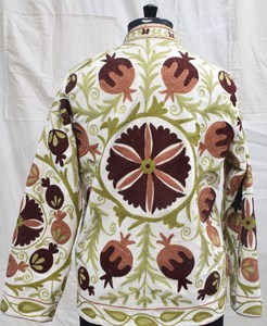 Women's Floral Suzani Embroidery Button Eco-Friendly Quilted <b>Jacket</b> <b>Short</b> Regular Autumn Winter Finished Canvas Woven Cotton - Product Image 3